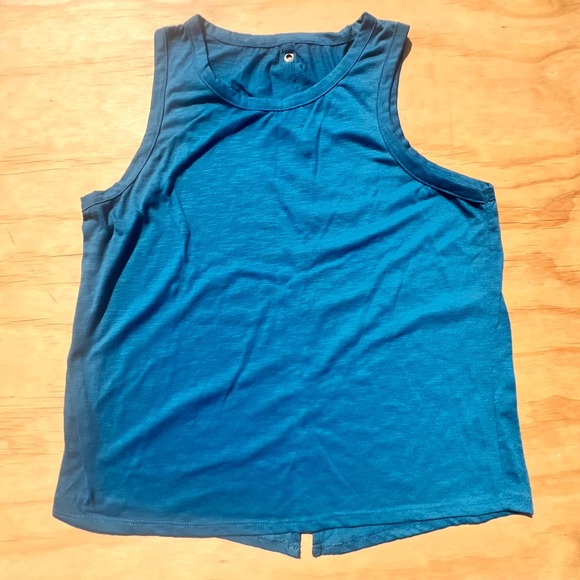 Love Notes Tops - Teal Blue Slub Knit Snap Back Tank Top Sleeveless Crew Neck BLT3920A